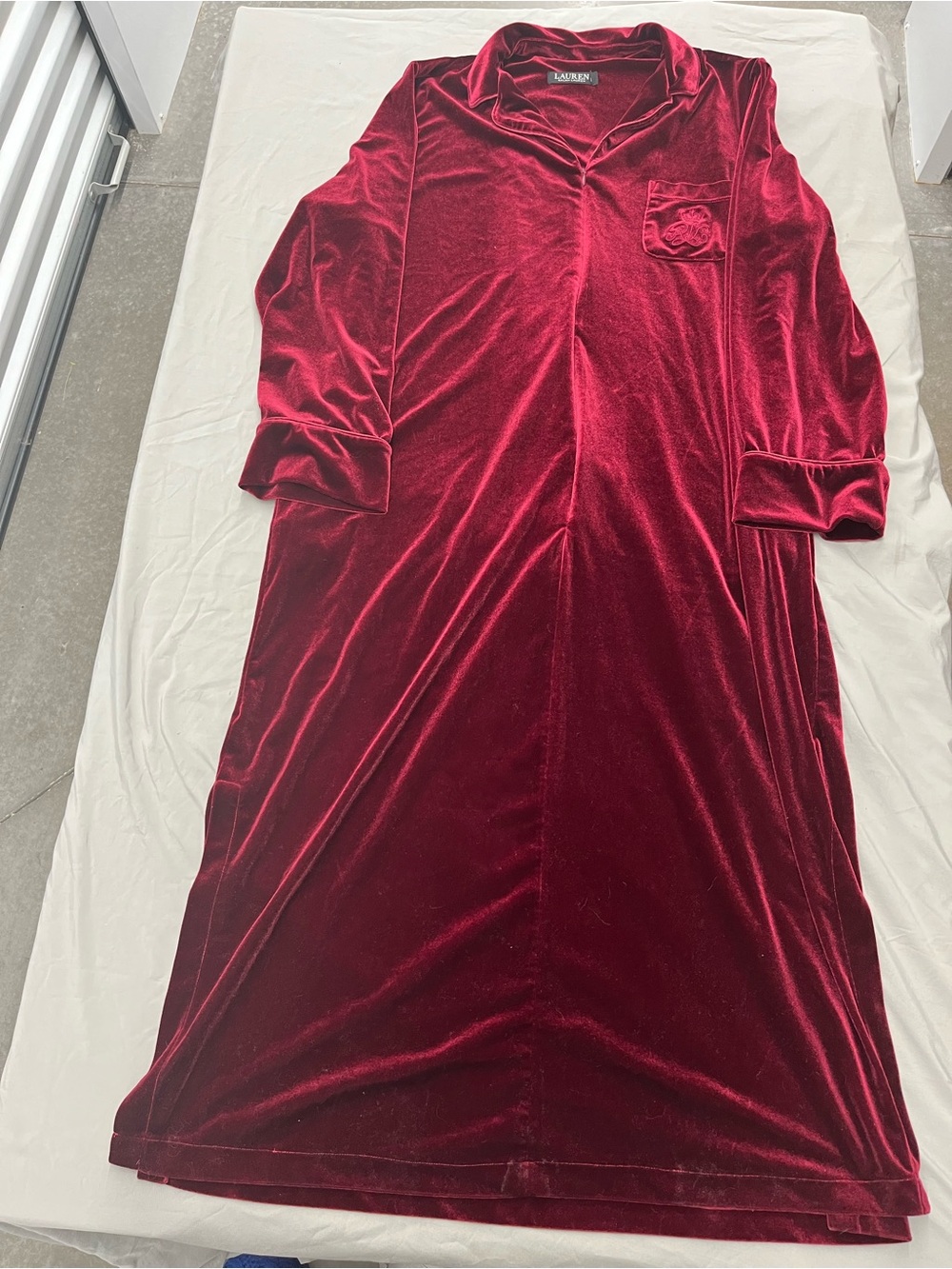 Ralph Lauren Black Label Deep Red Velvet Long Front Zip Robe Women’s Size XL